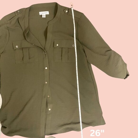 Calvin Klein Women’s Utility Pocket Button-Up Blouse – Olive Green – Size L - Picture 4 of 7